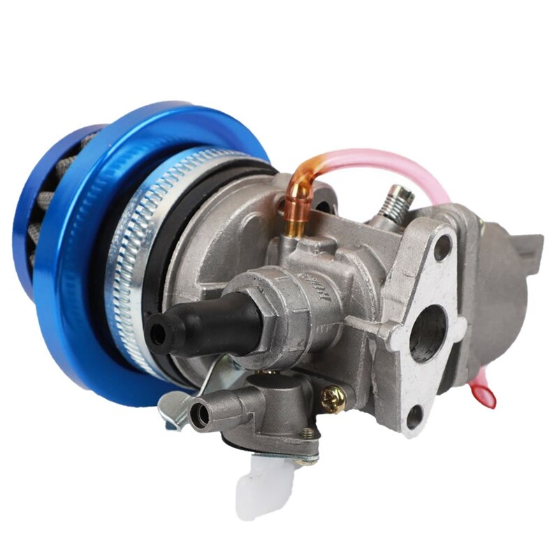 Karburator carb carby + luftfilter + stak til 2- takts 47cc 49cc motordele mini moto kids atv quad snavs lomme cykel minimoto: Blå og sølv