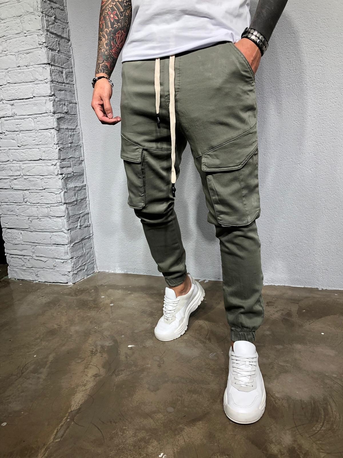 Mannen Mode Slim Fit Gymnastiek Broek Casual Sport Broek Mannen Mens Jogging Broek Multi-Pocket Atletische broek: green / L
