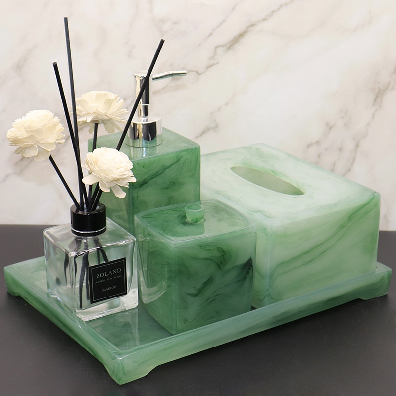 Luxe Groene Badkamer Accessoires Set Wc Tissue Box Handdesinfecterend Fles Zeepdispenser Toilet Decoratie Opslag Lade Om