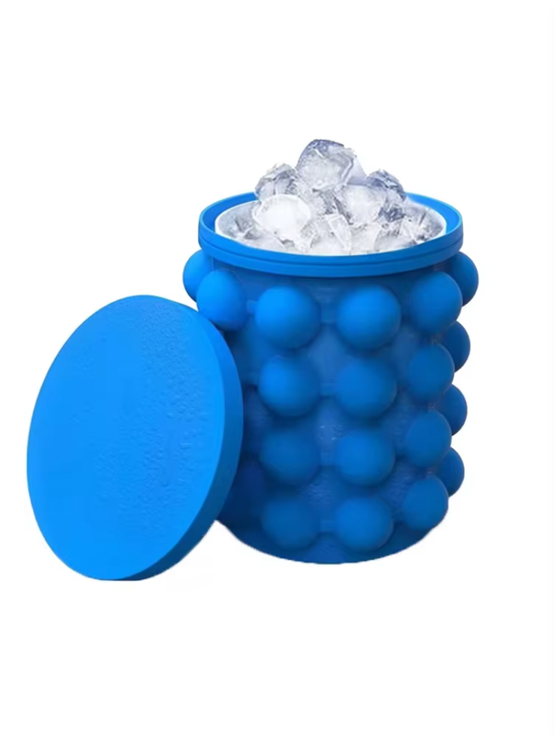 1/2/3pcs Siliconen Ijsblokjesmachine Lade Draagbare Ronde Ijsemmer (2-In-1) Ijsblokjesmachine Circulaire Zomer Quick Freeze Ijsemmer: Blauw