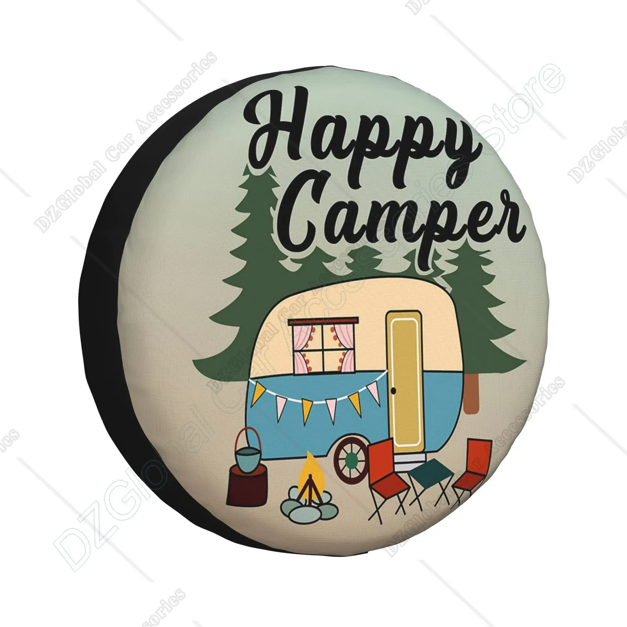 Happy Camper Spare Tire Cover Universal Wheel Covers Tire Protect Cover for RV Travel Trailer Camper Truck SUV 14 15 16 17 Inch