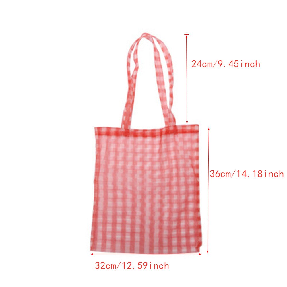 Mesh tote tasker kvinder gennemsigtige plaid shopper tasker skuldertasker genanvendelige håndtasker foldbar dekorativ afslappet skulder