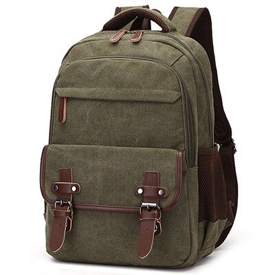 Canvas Rucksack Bag Women Vintage Men Backpack Shoulder Bags Female Plecak Male Travel Backpacks Multifunction Mens Back Pack: Army Green