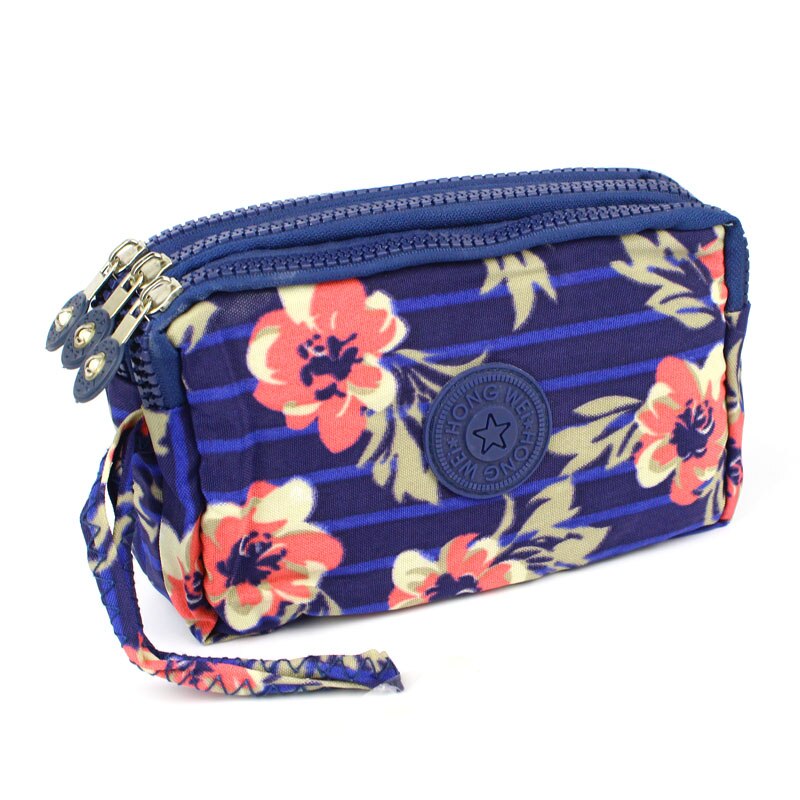 Cartera de tela de lona con 3 cremalleras para mujer, monedero de flores, bolso de mano, billetera para niña: 9