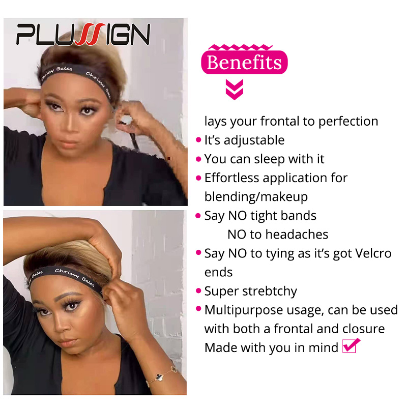 Plussign bandas elásticas negras con gancho ajustable, accesorios para peluca, banda para el cabello para bordes, bordes elásticos, diadema para envolver el cabello para pelucas