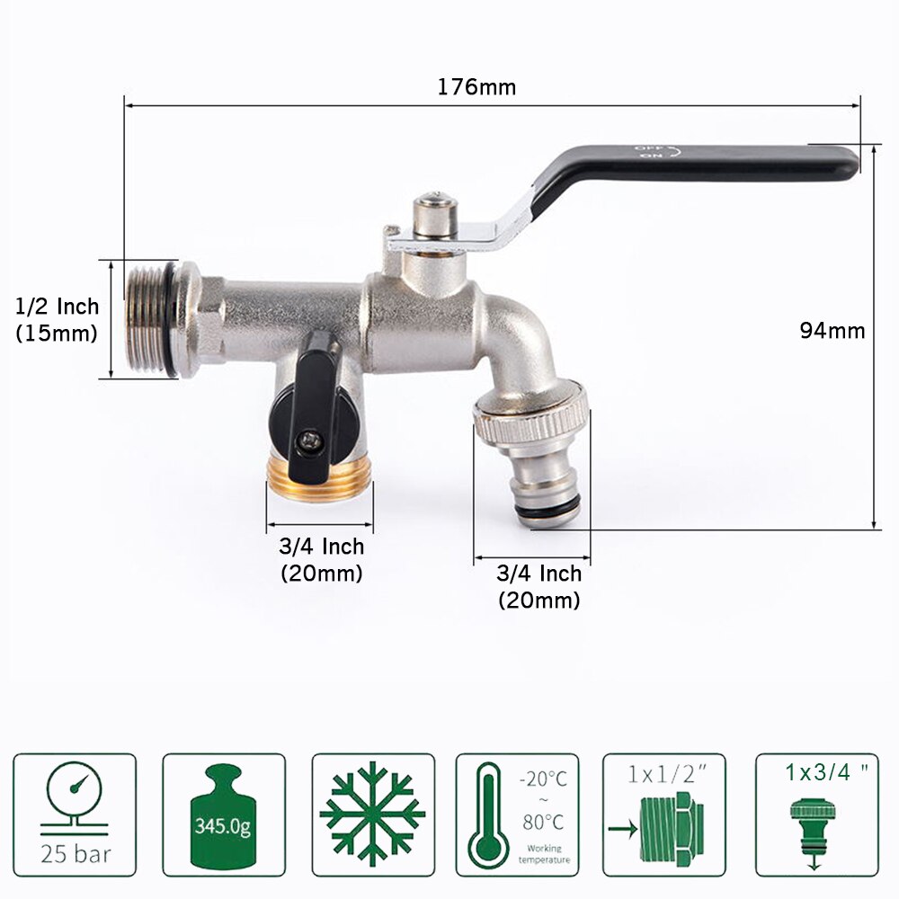 Enkelt dobbelthane 1/2 tommer 3/4 tommer 1 tommer udløb havevandtank adapter slange vandhane tilslutningshane udskiftning monteringsventil: Sort 7