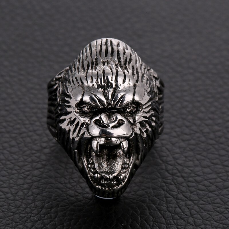 Punk 316L Stainless Steel Gorilla Ring Men's Exaggerated Personality Roar King Kong Domineering Jewelry