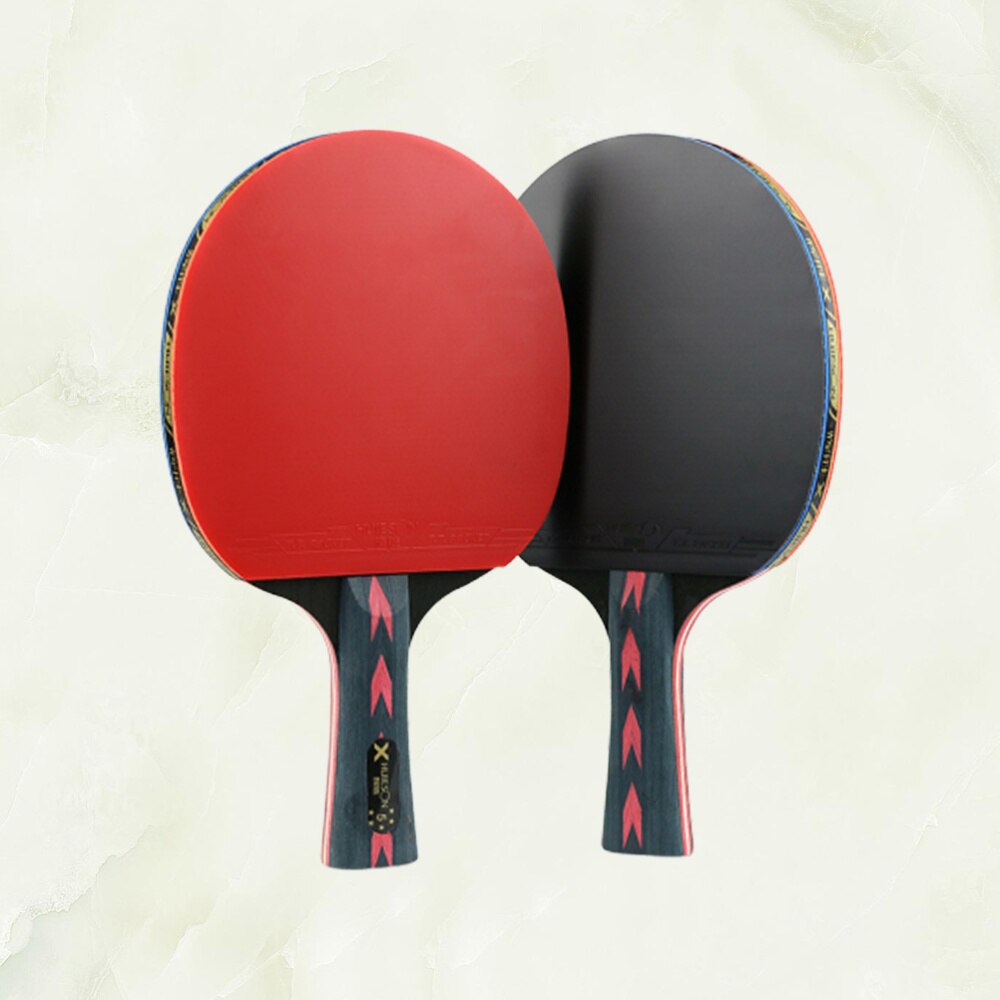 2pcs 5 Star Red Carbon Fiber Table Tennis Racket Double Pimples-in Pingpong Racket for Teenager Player (Horizontal Grip)