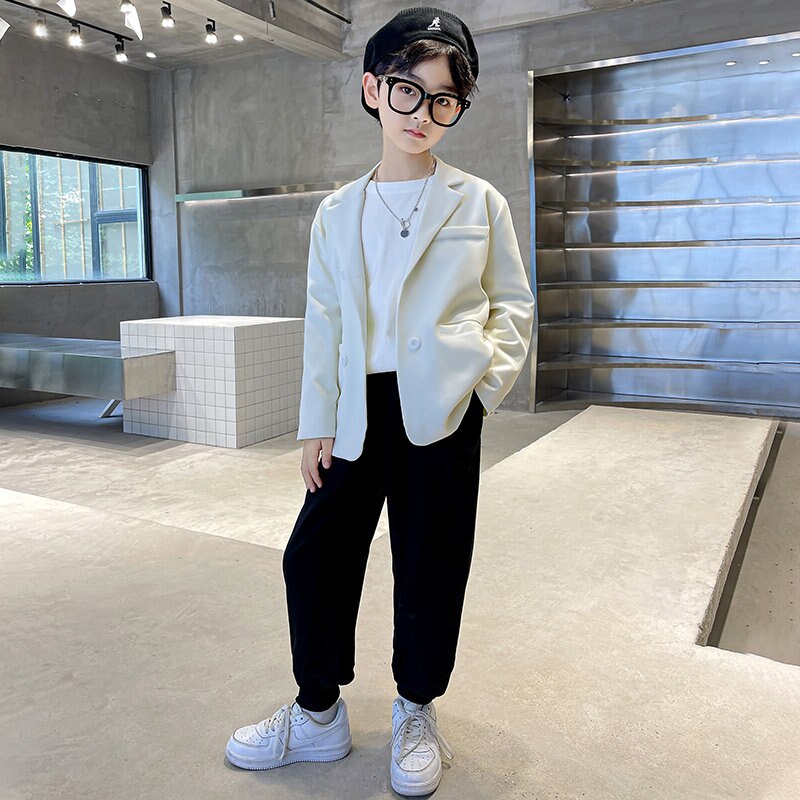 Blazer de Costume pour garçons de 4 à 13 ans, décontracté, blanc crémeux, pour fête et mariage, collection printemps-automne