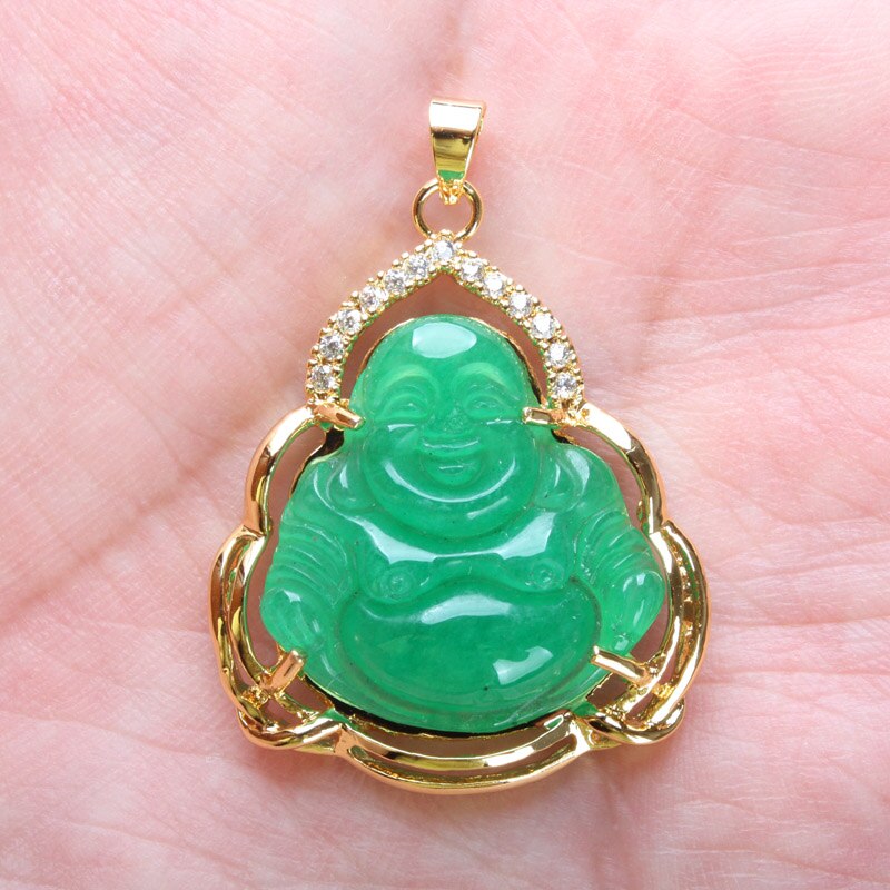 Imperial Green Jades Buddha Inlaid Rhinestone Pendant 1PCS: FK159