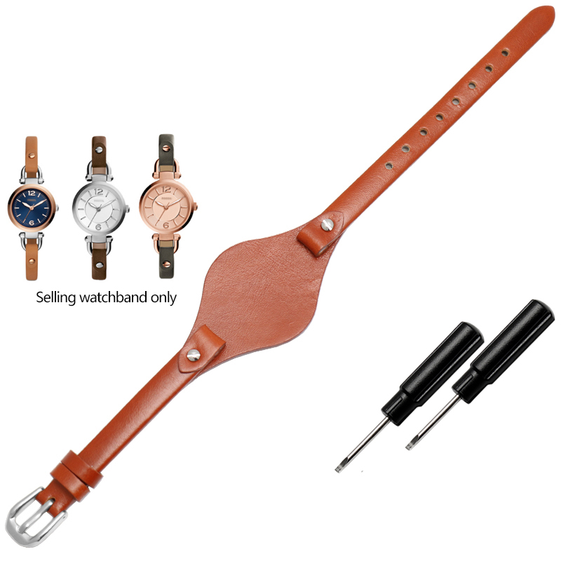 Correa de reloj de cuero de , 8mm, especial para correa femenina fósil ES3077 ES2830 ES3262 ES3060 ES4119 ES3148, pulsera Wonmen: White black