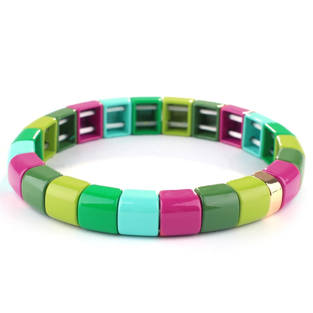 Kelitch Regenboog Armband Kleurrijke Emaille Kralen Armband Met Elastiek Tegel Enamel Armband Manchet Armbanden Voor Vrouwen: KLTRO-K007I