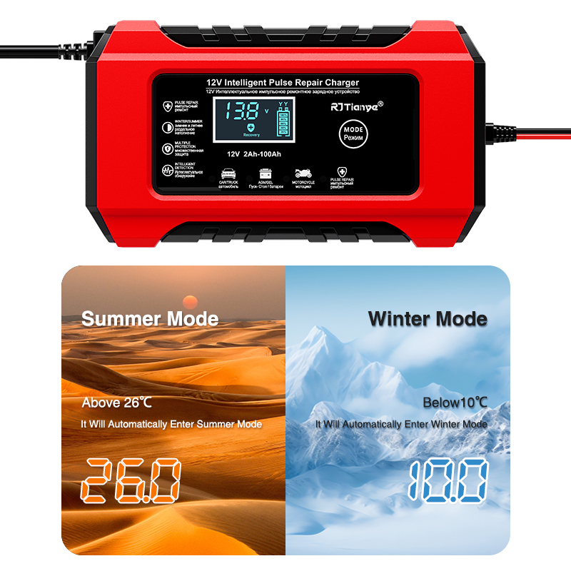 12V 6A Intelligentes Impuls-Reparatur-Batterieladegerät mit LCD-Display für Auto, Motorrad, SUV