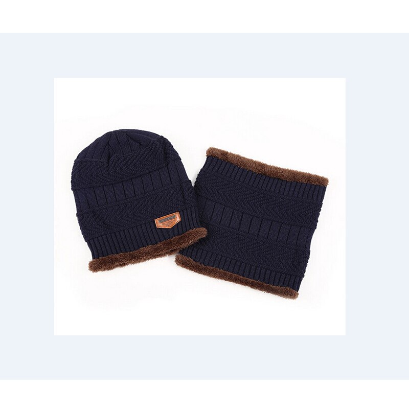 Gorro de Camping para hombre y mujer, gorro de esquí de vellón de lana cálido holgado + pañuelo para el cuello 2 uds, accesorios de invierno: Azul marino