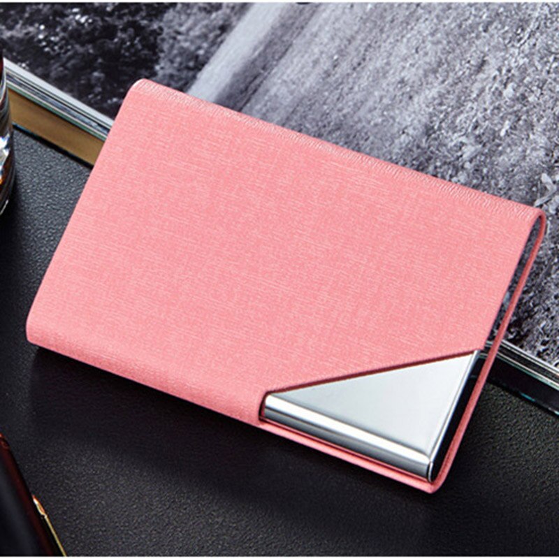 Business ID Credit Card Holder For Women Men Brand Metal Aluminum Card Case PU Leather Porte Carte Metal Card Box: Pink