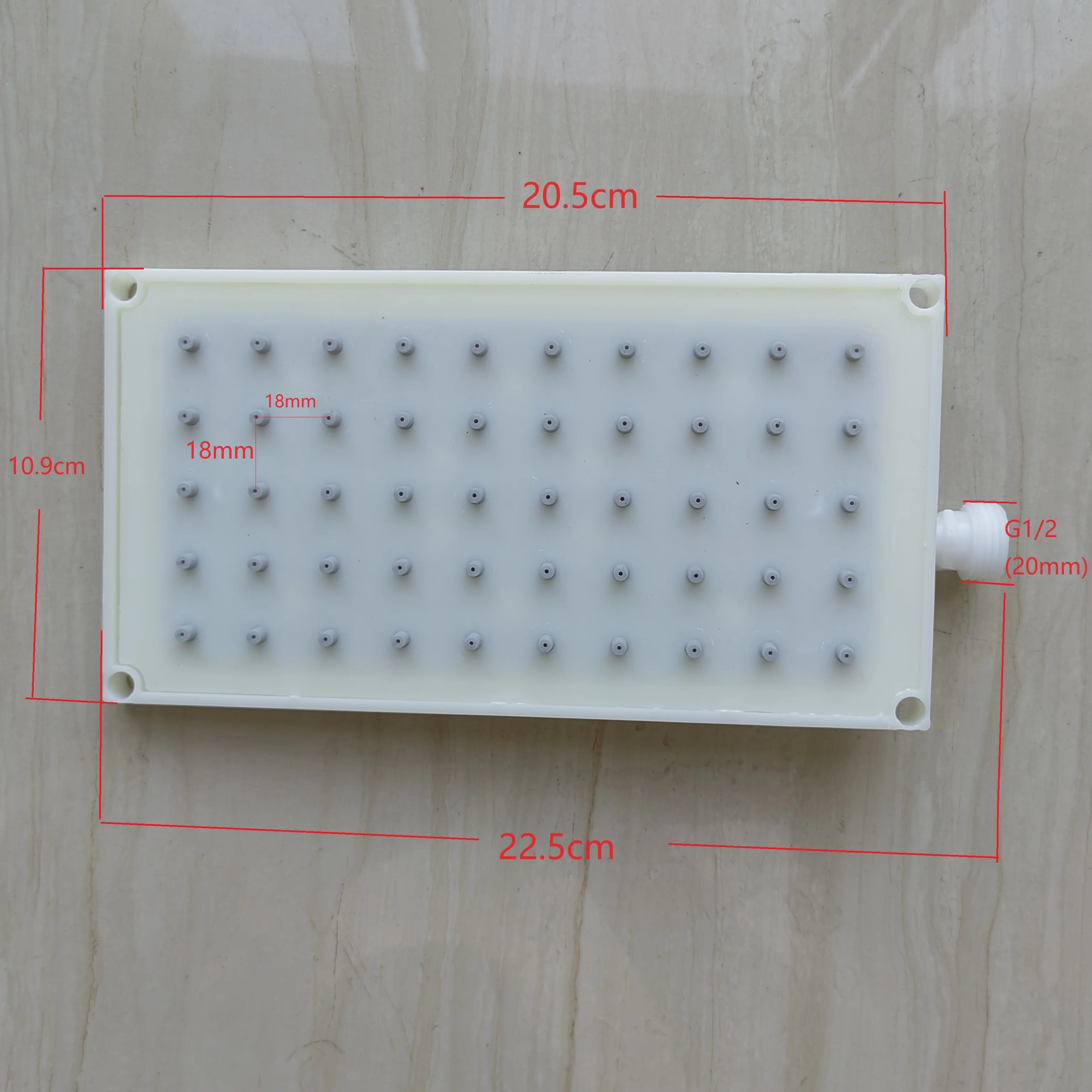 Pommeau de douche rectangulaire ABS 20,5x10,9cm, 5x10 trous, accessoires de pomme de douche à pulvérisation supérieure, interface G1/2