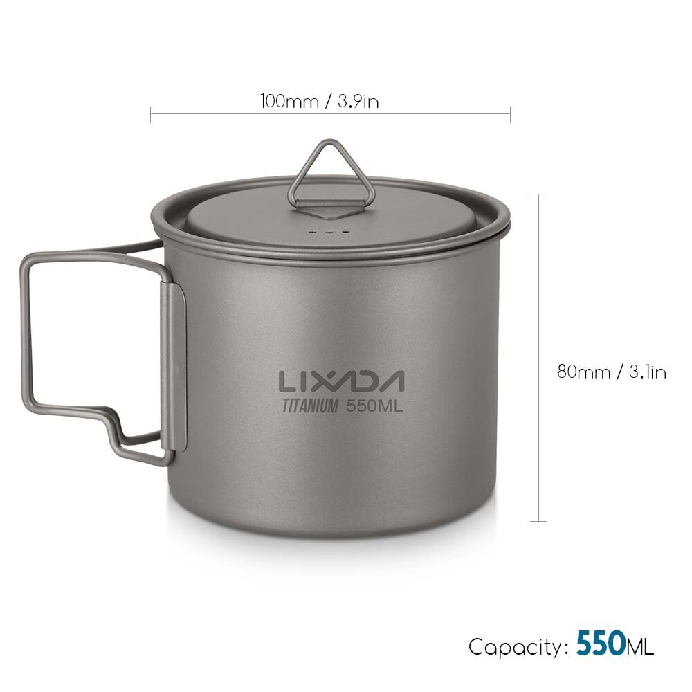 Lixada Ultralight Titanium Cup Pot Outdoor Portable Camping Picnic Water Cup Mug with Foldable Handle 300/350/420/550/650/750ml: 550 ML