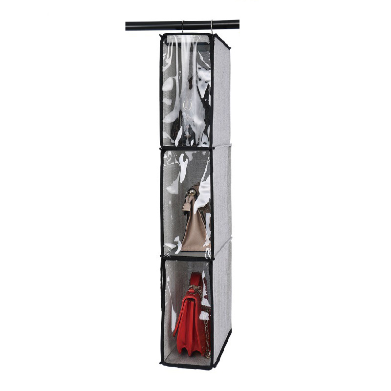 Handbag Hanging Organizer Closet Organizer Women Handbag Storage Holder Dust Proof Handbags Storage Bag Wardrobe Organizer: Gray 3 layers