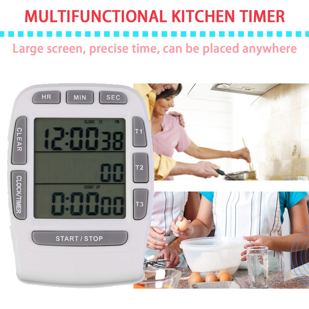 1 Pcs Triple Timer Clock kitchen Cooking 3-Line Alarm LCD Digital Count Down sales KT001 multi-function