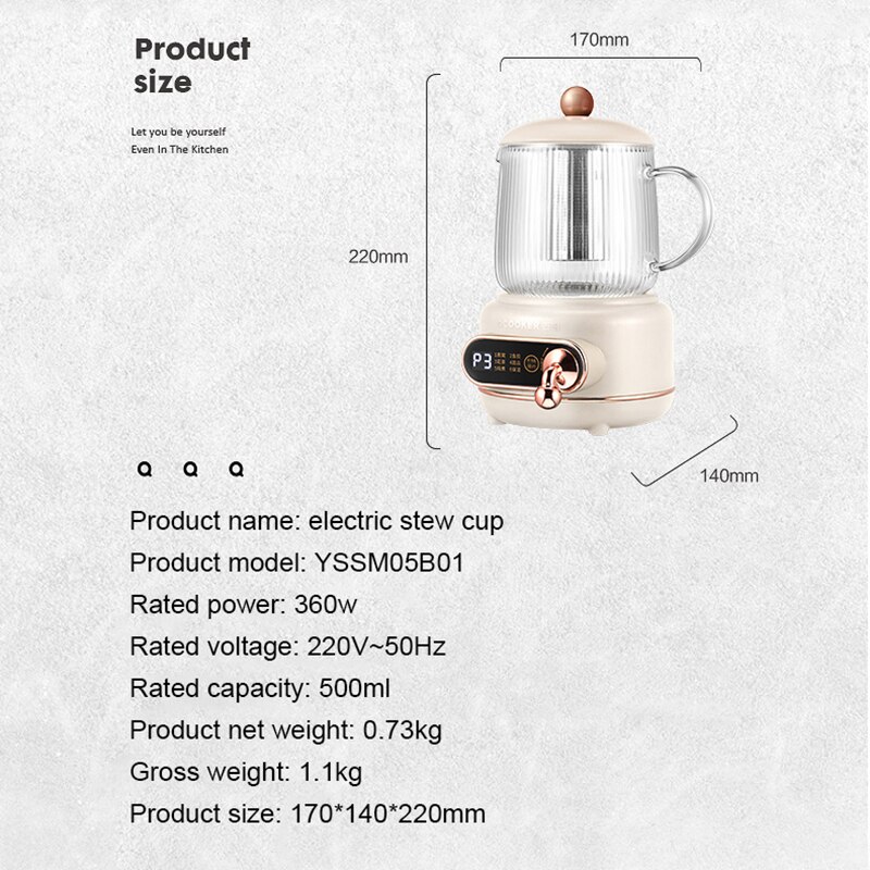 500ml Health Preserving Pot Electric Kettle Teapot Glass Stew Cup Slow Cooker Cup Heater Mug Warmer Boiled Water Pot 220V