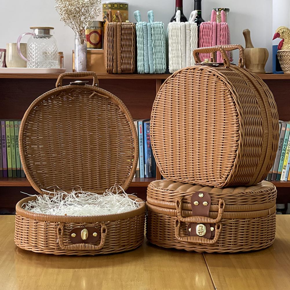 Valise en osier, boîte à bagages tissée en rotin, panier de pique-nique tissé Vintage, boîte de rangement, accessoires ménagers