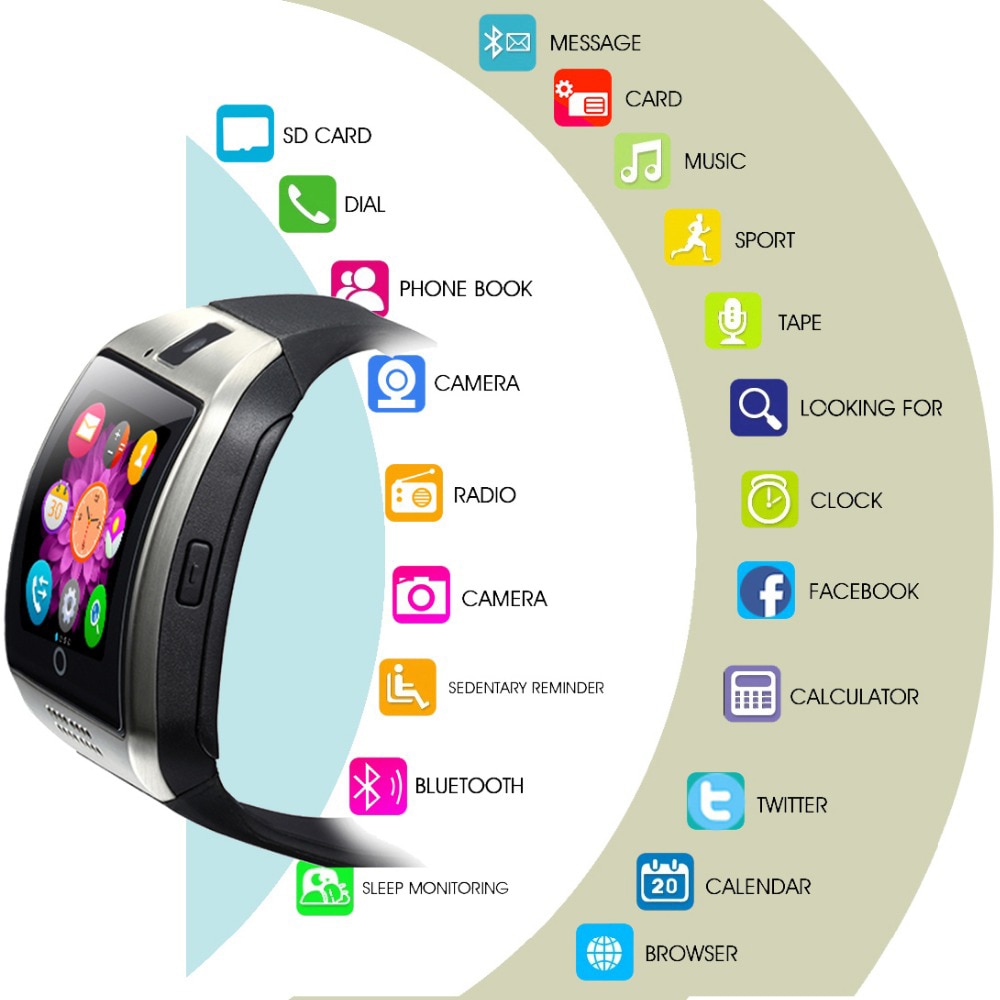 Montre intelligente avec caméra, Q18 Bluetooth Smartwatch Sim Tf carte Slot Fitness activité Tracker Sport montre pour Android