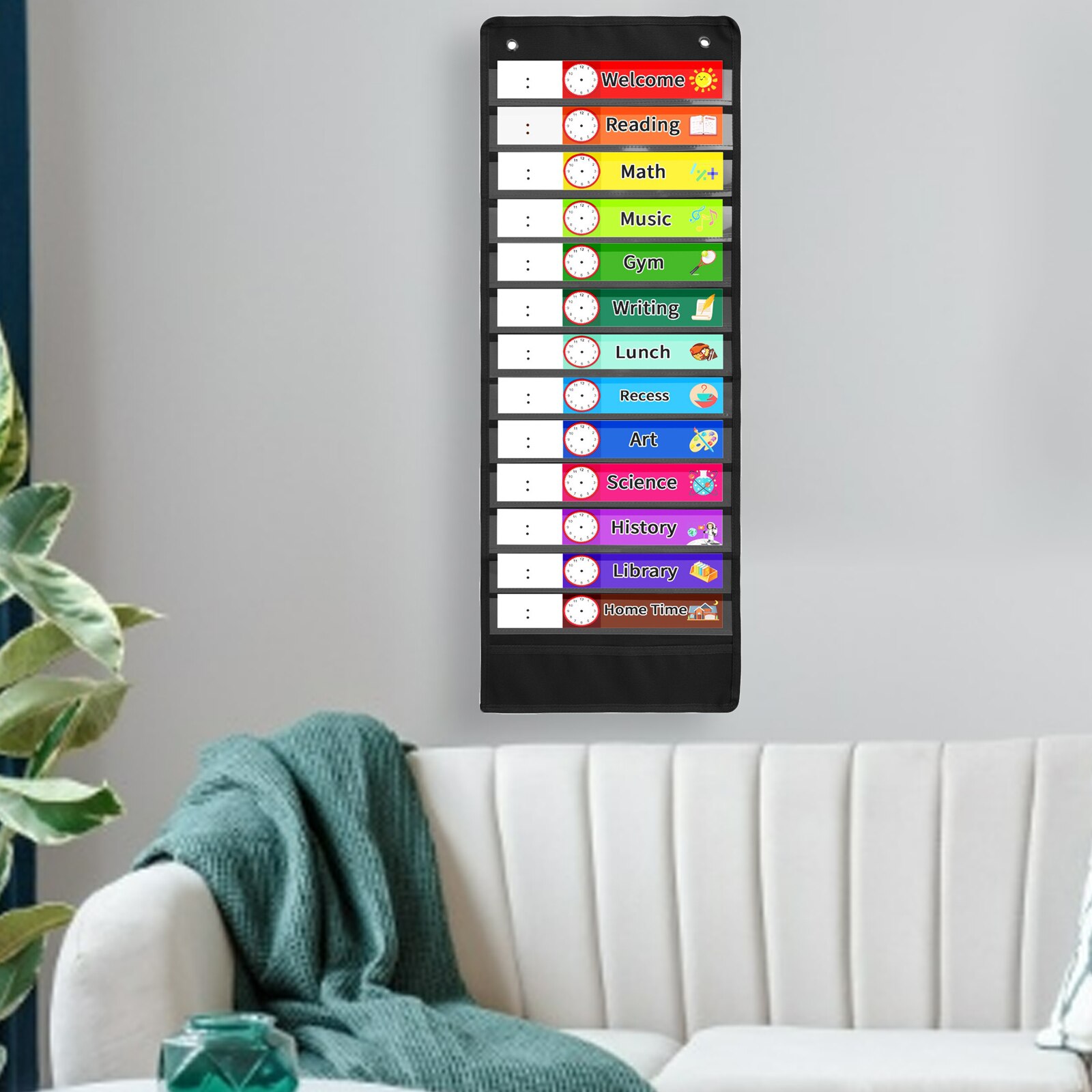 Daily Schedule Pocket Chart 2 Hook Kit Easy Deluxe Calendar for Activities Demonstrations School Toddlers Teacher