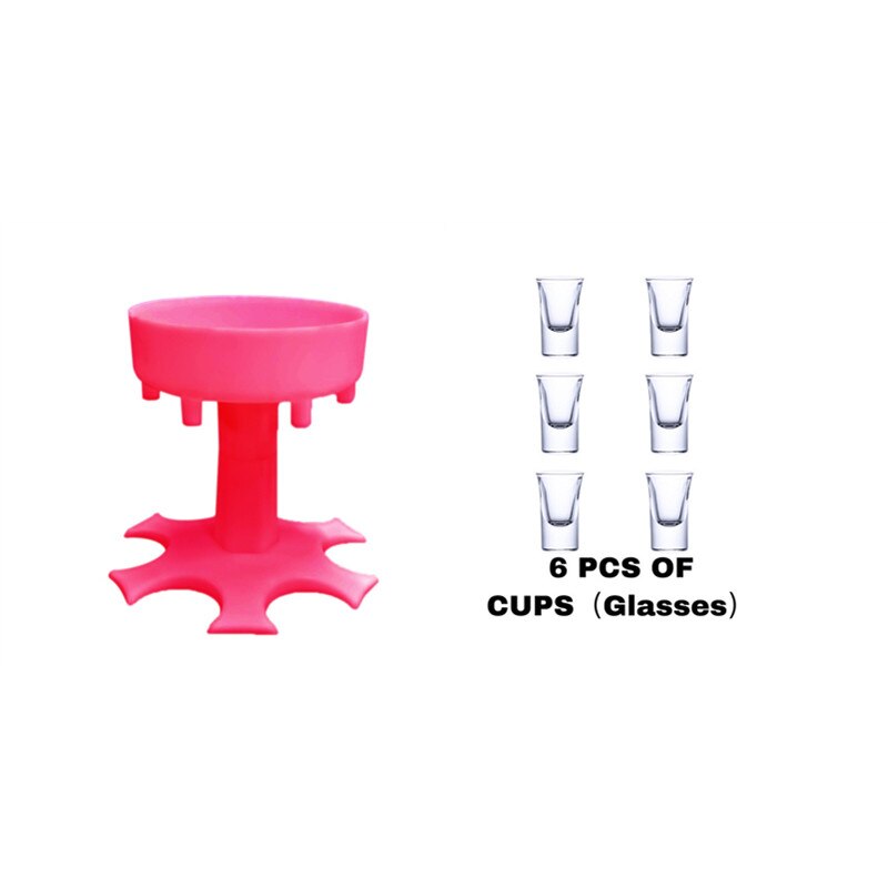 6 Shot Glass Dispenser Holder Wine Glass Rack Cooler Beverage Dispenser Party Started Fast Games Drinking Tools Bar Accessoies: Pink with Glass Cup
