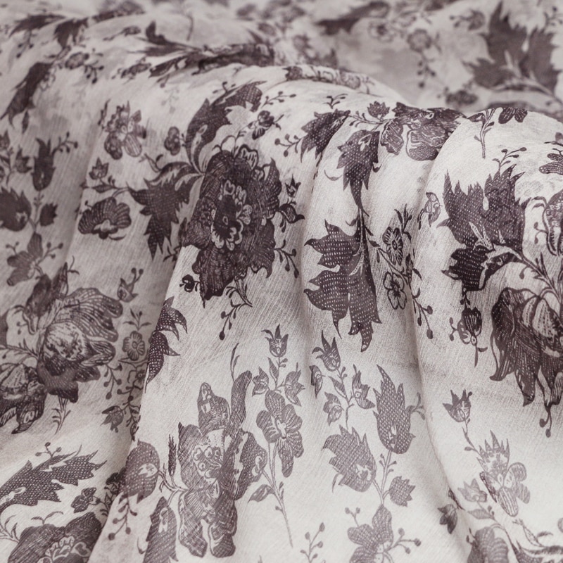 Tela crepé Georgette de seda con flores, para vestido de pañuelo, Material fino Natural, Vintage, 100cm x 135cm