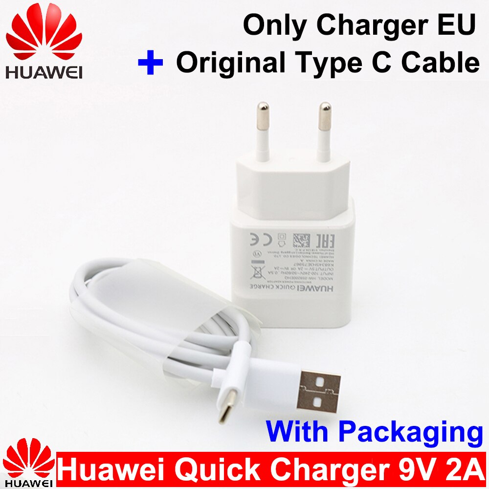 Huawei-cargador rápido 9V2A, adaptador de carga rápida QC2.0 para UE/EE. UU./Reino Unido, Cable Micro USB/Tipo C para Mate 7, 8, 10Lite, P8, 9, 10Lite, Honor 8: EU x Type C Cable