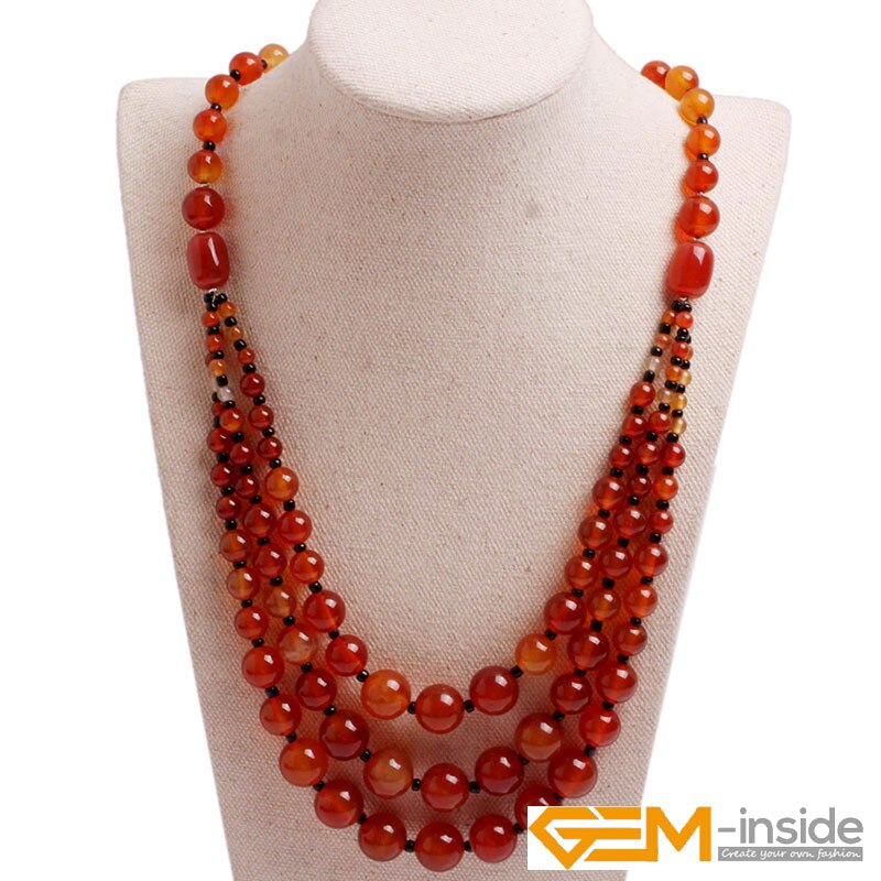 Handmade 8-12mm Beaded Stone Necklace Jewelry 19 inch DIY Long Necklace Jewelry For Women: red carnelian