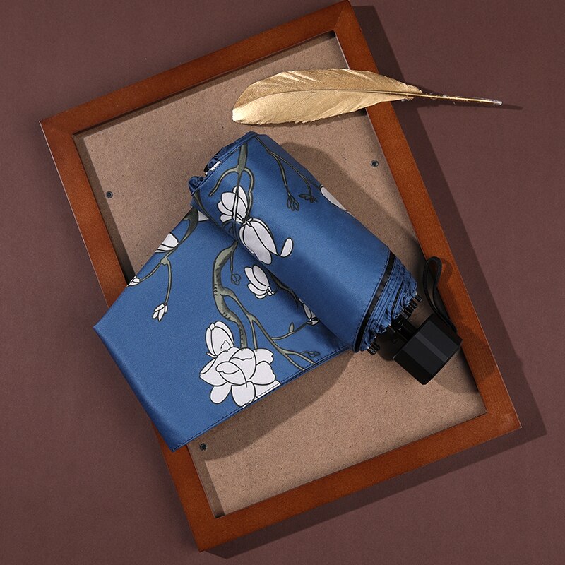 Retro Automatic Umbrella Women Wind Resistant Prevent UV Folding Wood Handle Ladies Flowers Birds Sun Umbrella