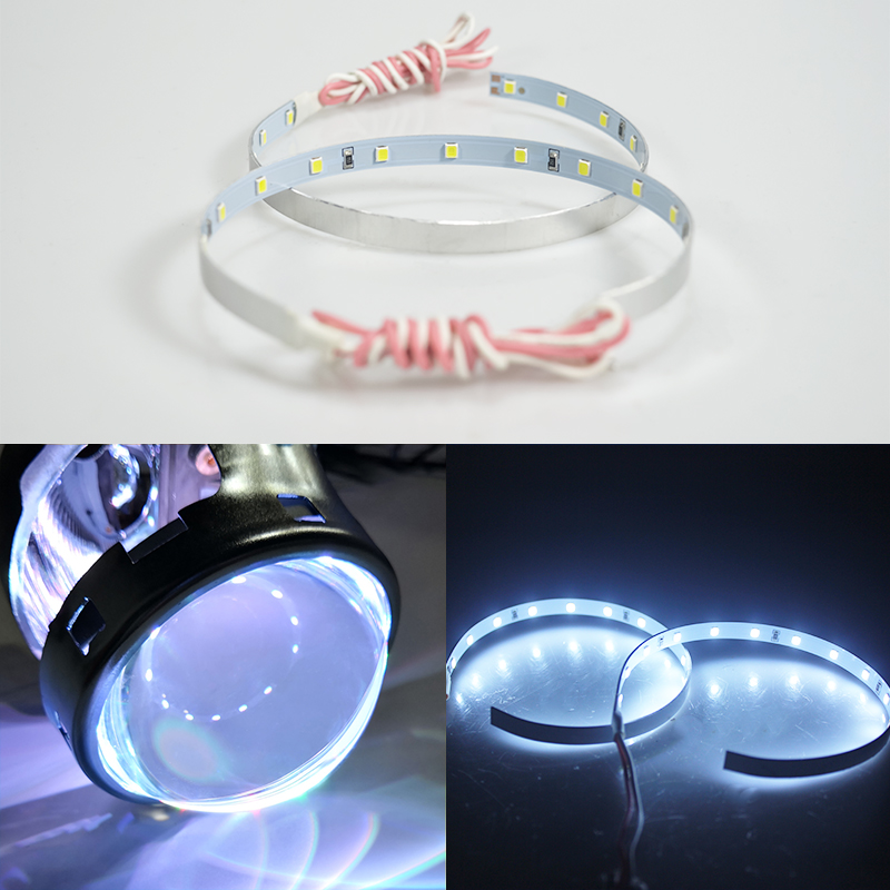 Projecteur de voiture yeux du diable, 2 pièces, lentille de projecteur 2.5-3.0 pouces 3528 15SMD LED DRL DC12V blanc rouge mauvais œil: White