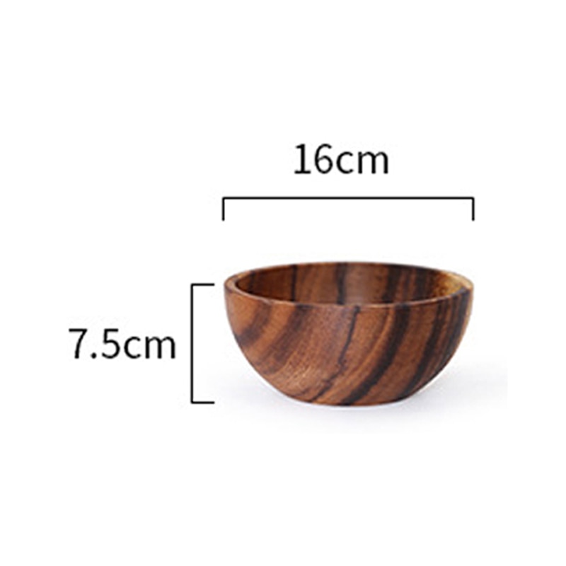 Akaciaträ storlek massivt trä skål japanska barn anti-skållning trä skål hel trä soppskål fruktsallad skål set: 16 x 7.5cm
