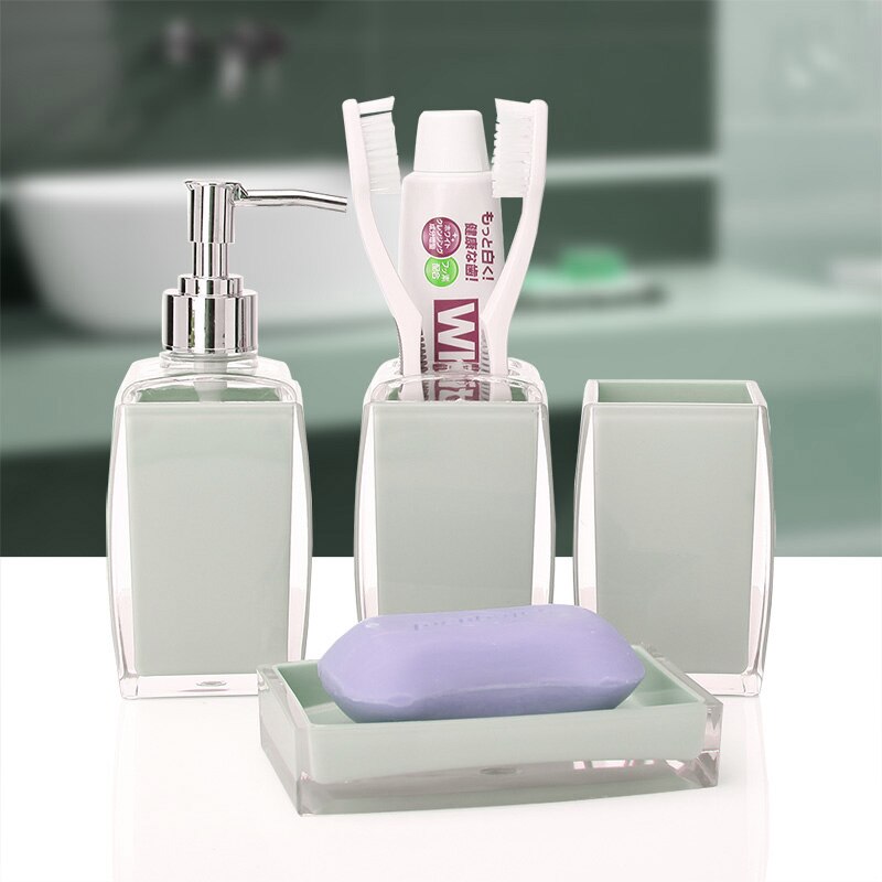 Newly Acrylic 4 Piece Bathroom Accessory Set Soap Dispenser Bottle Soap Dish Cup Toothbrush Holder Case Caddy XSD88: khaki