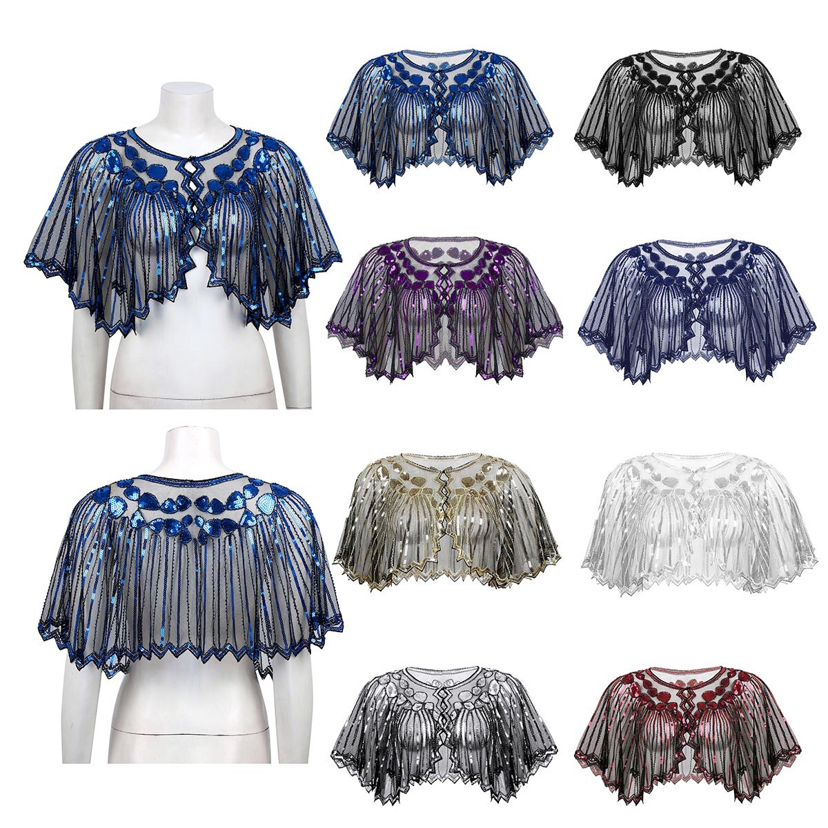 Femmes fête de mariage haussement d'épaules rétro Vintage 1920s châle enveloppes brillant Sequin perlé soirée Cape mariée châle boléro clapet couvrir