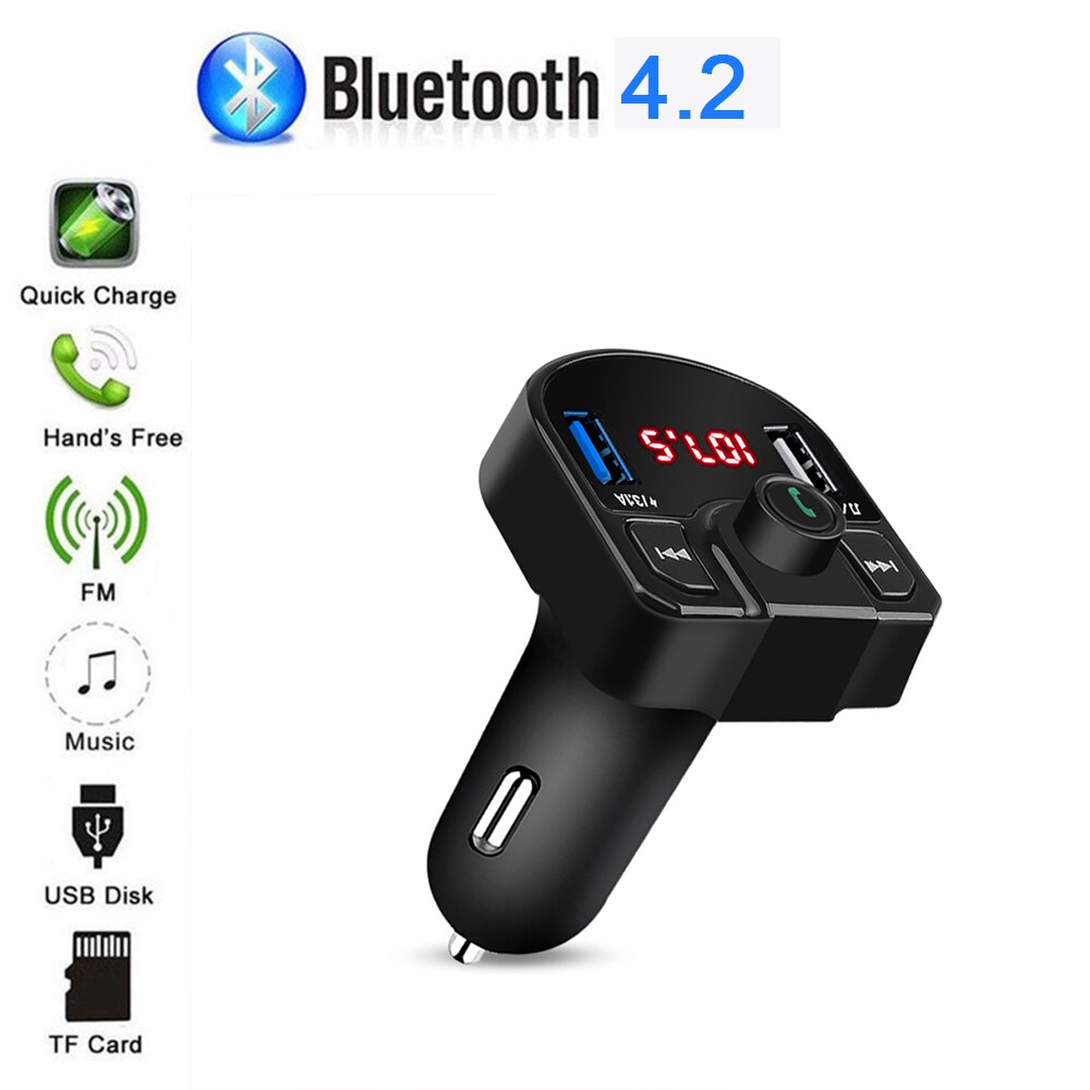 Bluetooth 5.0 Voltage Digitale Display Auto Fm-zender Handsfree Dual 2 Usb Telefoon Oplader 3.1A 1A Tf Card U Disk MP3 Speler: Bluetooth 4.2