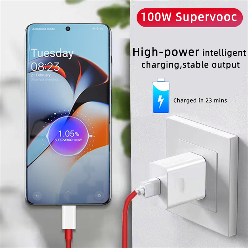 100W SuperVOOC Snelle oplader EU US Plug Snel opladen USB-oplader Type C Kabel Telefoonadapter voor Oneplus 13 12 11 10 Pro 12r 13r