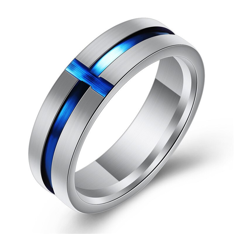 Modyle tunn blå linje rostfritt stål ring bröllop märken 6mm silver färg rostfritt stål punk ringar för män smycken: 10