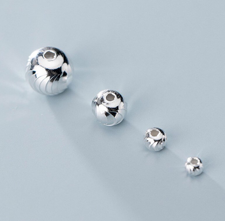 Cuentas redondas sueltas curvadas de Plata de Ley 925, abalorios manuales de 3mm, 4mm, 6mm y 8mm, 1 paquete: 8mm 1pcs