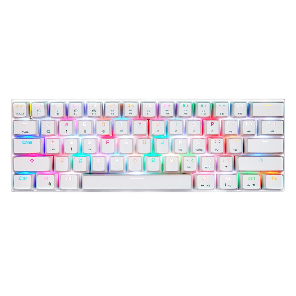 Motospeed – clavier mécanique de jeu CK62 61 touches, USB BT 3.0, double , avec interrupteur OUTEMU bleu/rouge, longue durée de vie: WHITE / Interrupteur rouge