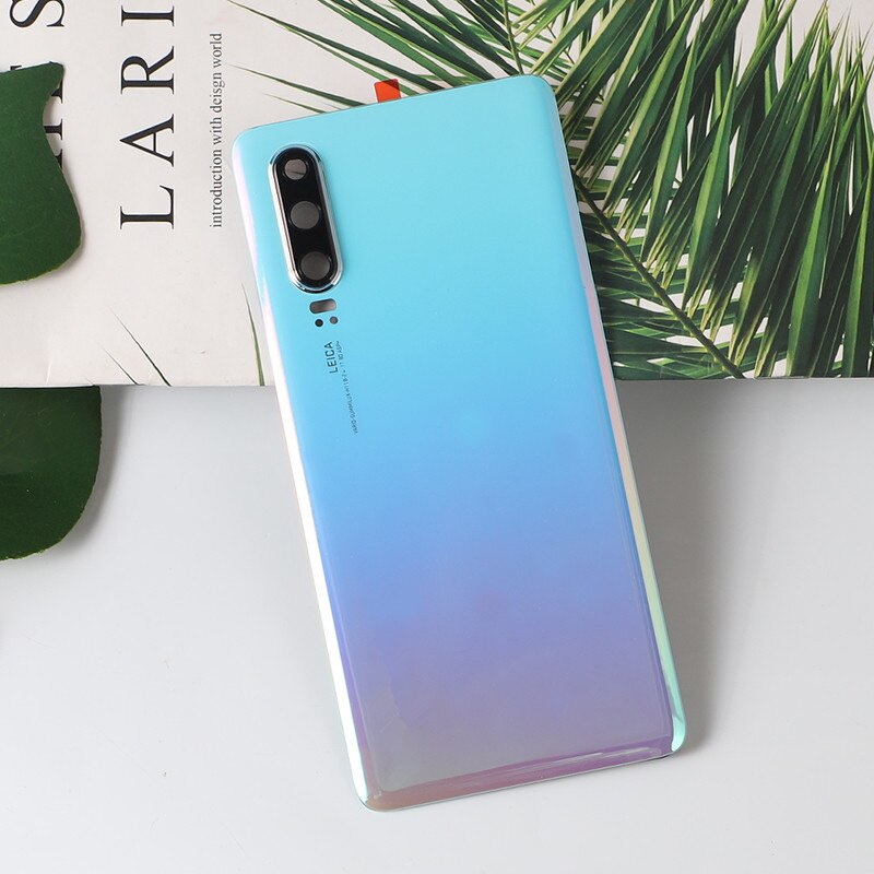 P 30 batterijdeksel voor huawei  p30 originele behuizing glas reparatie achterdeur telefoon achterkant + logo camera lens sticker lijm: Hemelsblauw