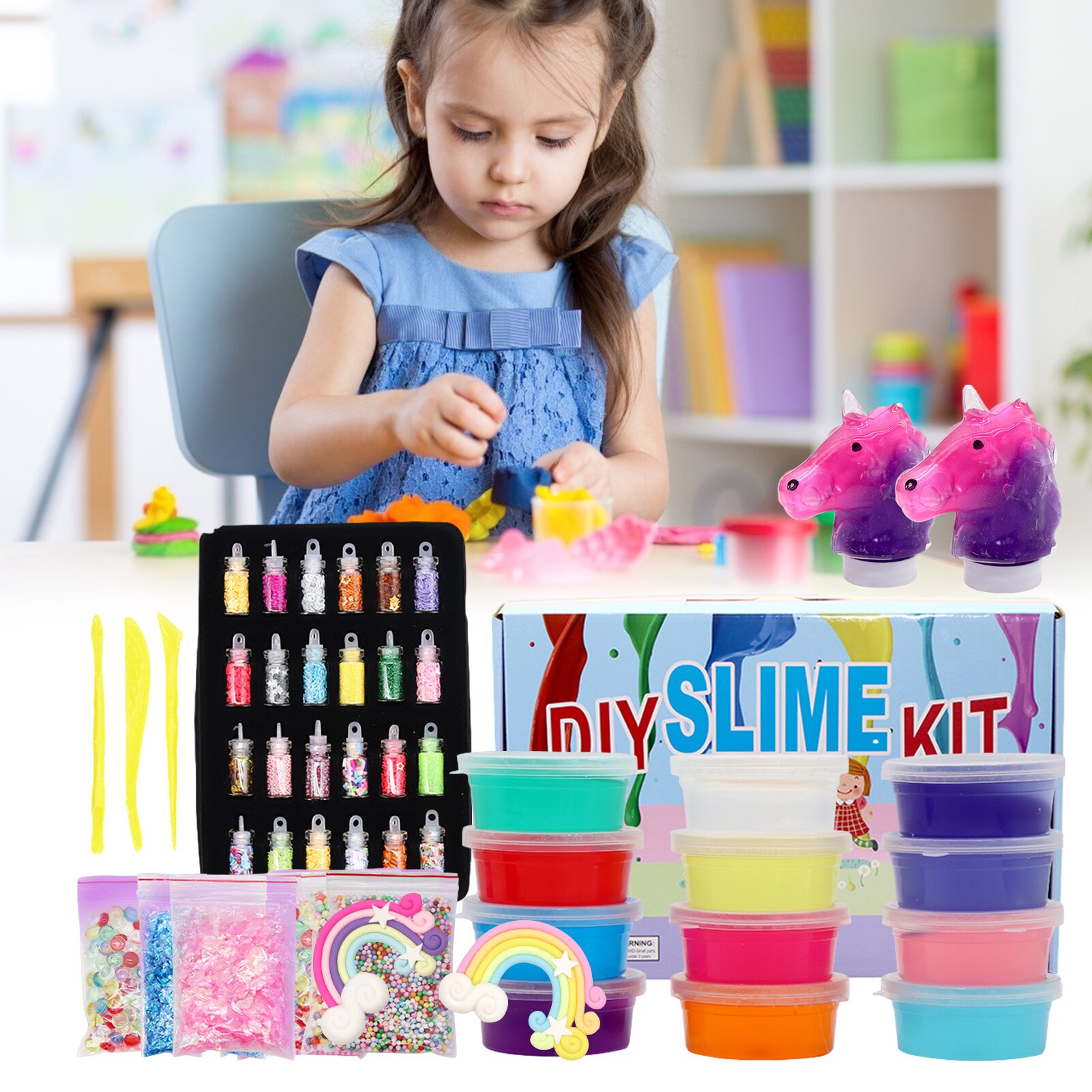 24colors Kids DIY Slime Kit Slime Charms Glitter Jars Slime Supplies Kit For Children