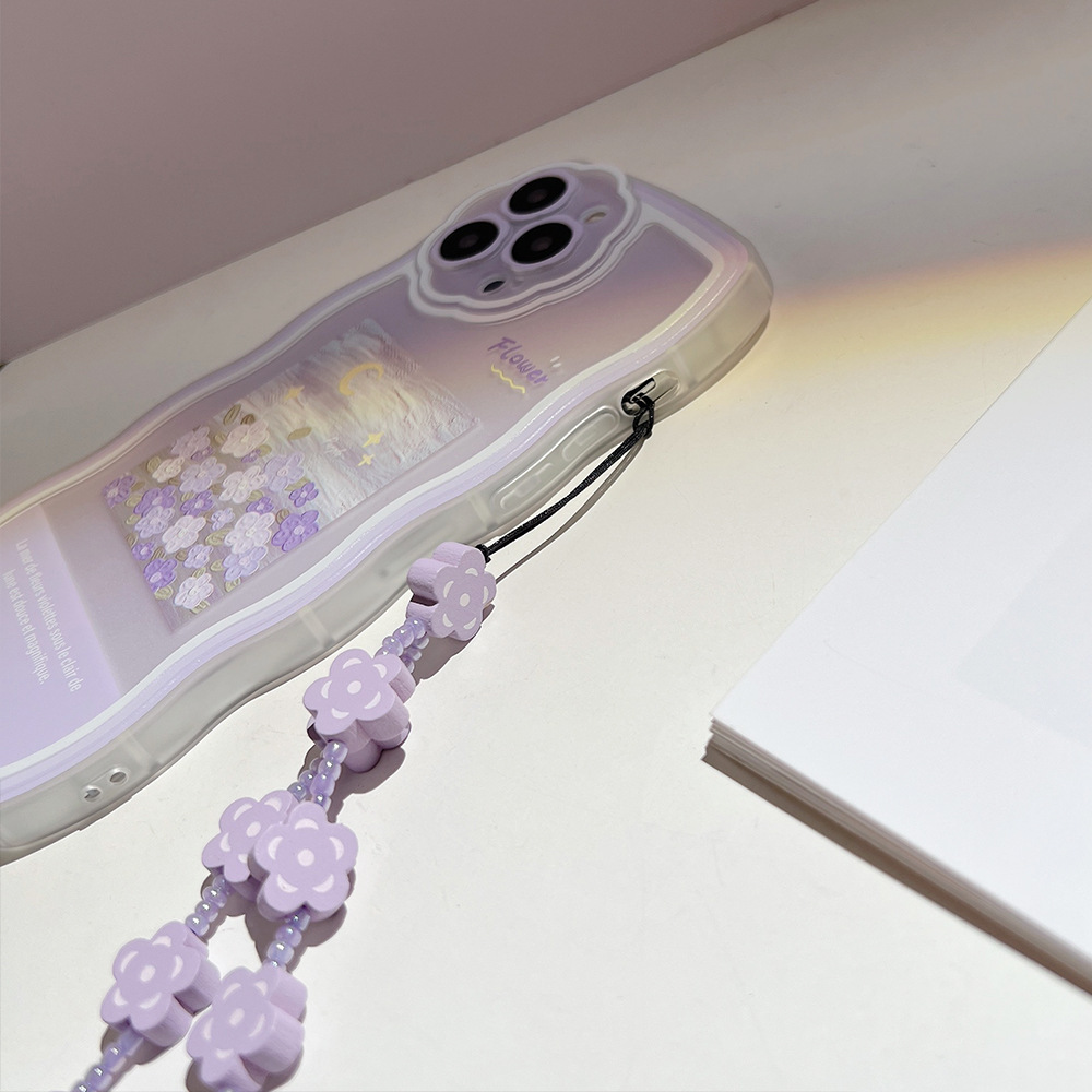 Romantic Oil Painting Flower Phone Case with Lanyard for iPhone 14 13 12 11 Pro Mini XS Max 8 7 Plus SE XR Shockproof Cover
