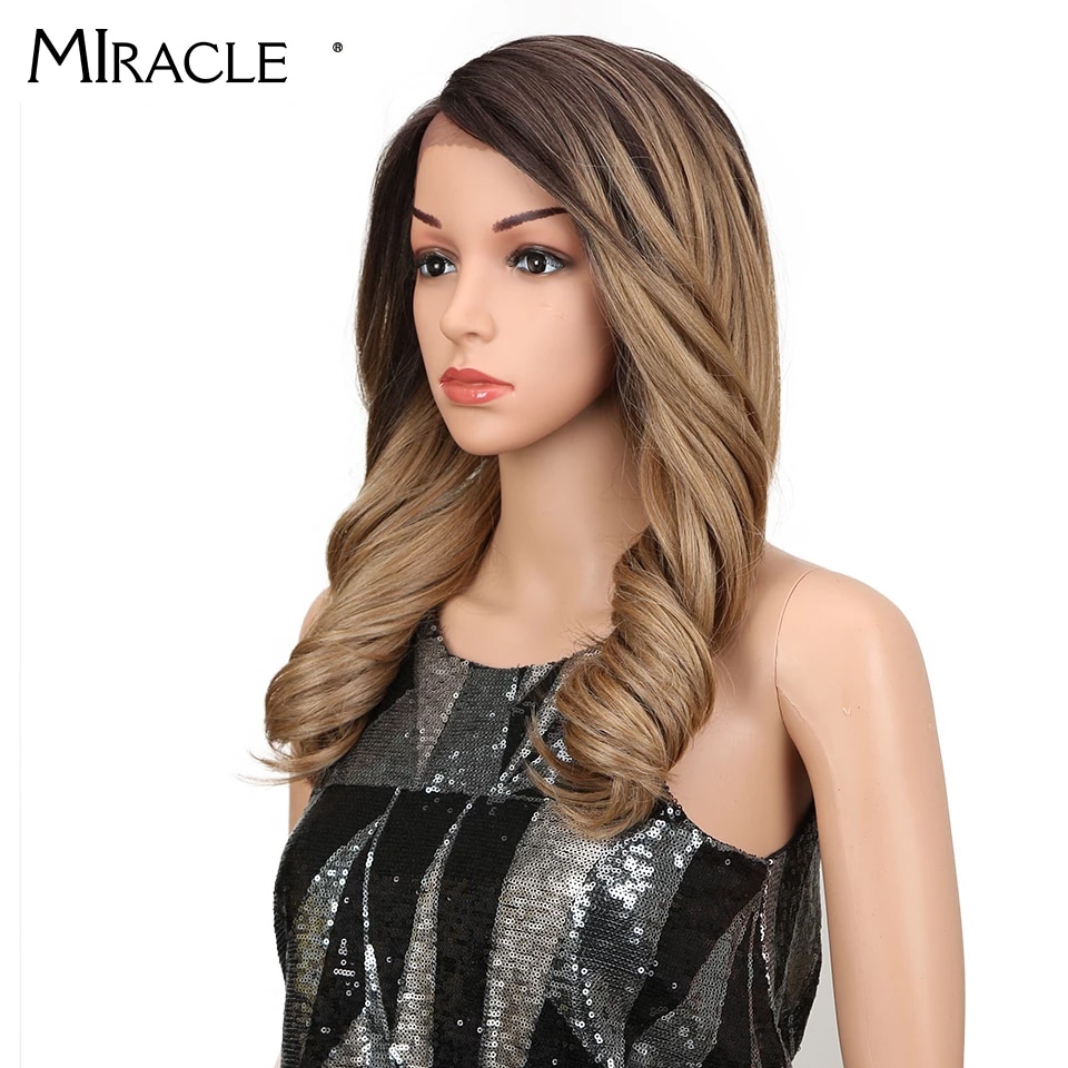 Miracle 20 "Hoge Temperatuur Fiber Hair Omber Gold Golvend Haar Lange Losse Golvend Pruiken Rode Synthetische Lace Front Pruik voor Zwarte Vrouwen