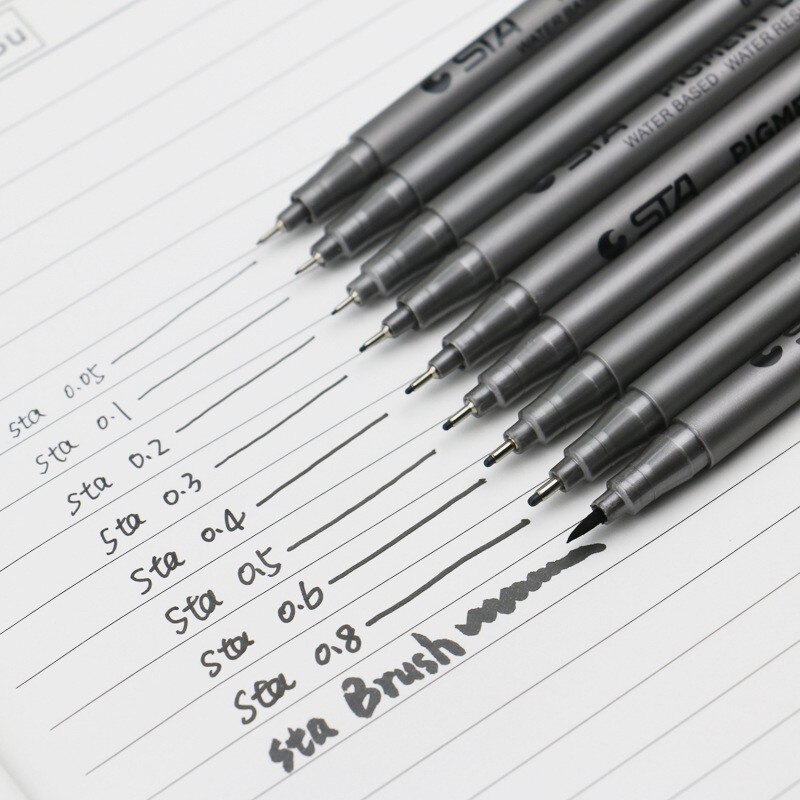 STA Waterdichte Vervagen Proof Micron Pen Liner Zwart Schets Water Marker Pen voor Manga Voor Tekening Handschrift Supply Briefpapier