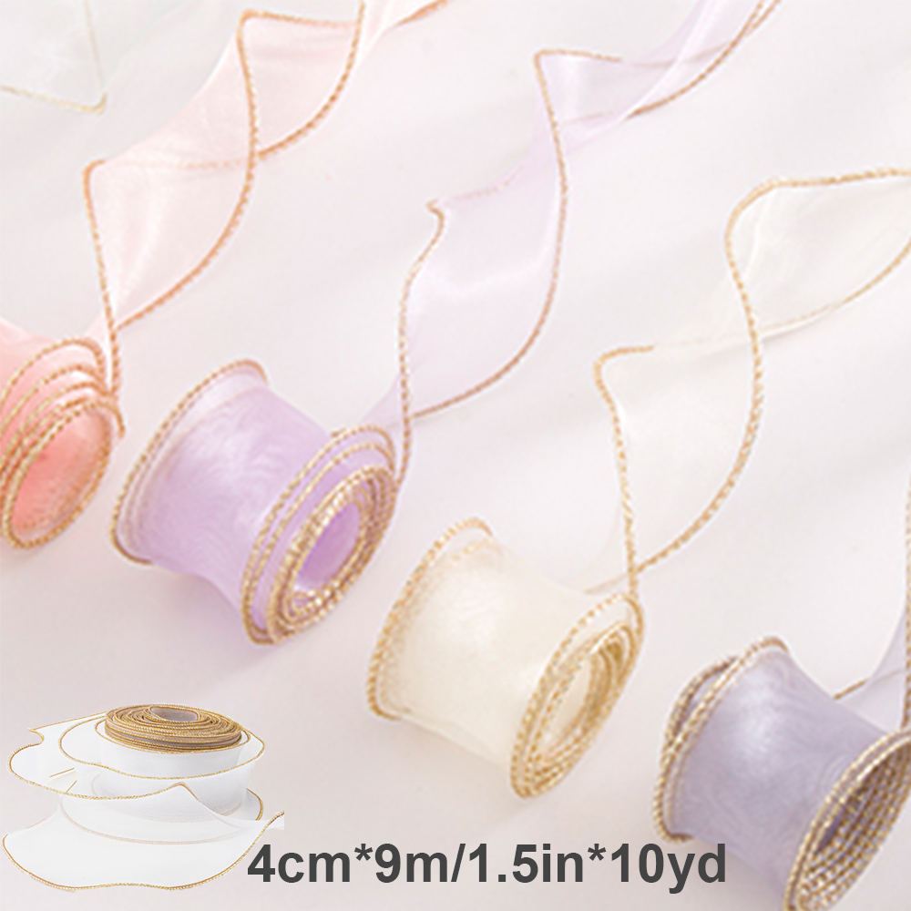 Kleuren Boeket Gouden Rand Dubbelzijdig Bloem Inpakpapier Bedrade Linten voor Bruiloft Moeders Dag Bloemistbenodigdheden