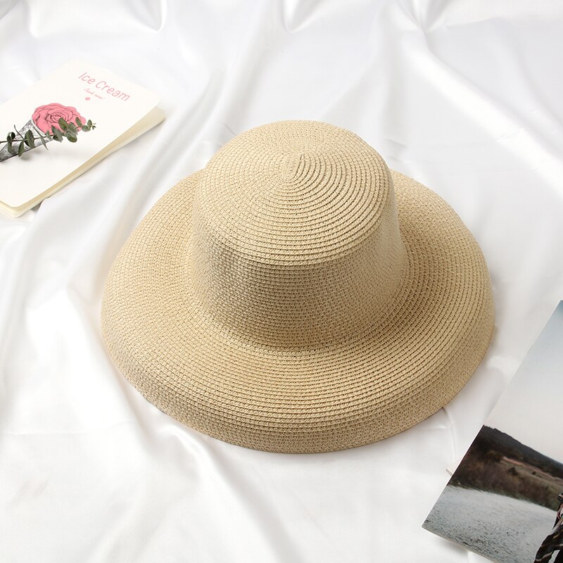 Sombrero de paja de estilo veraniego para mujer, gorra de paja para playa, con lazo, para vacaciones, ocio, informal, Audrey Hepburn: OFF WHITE