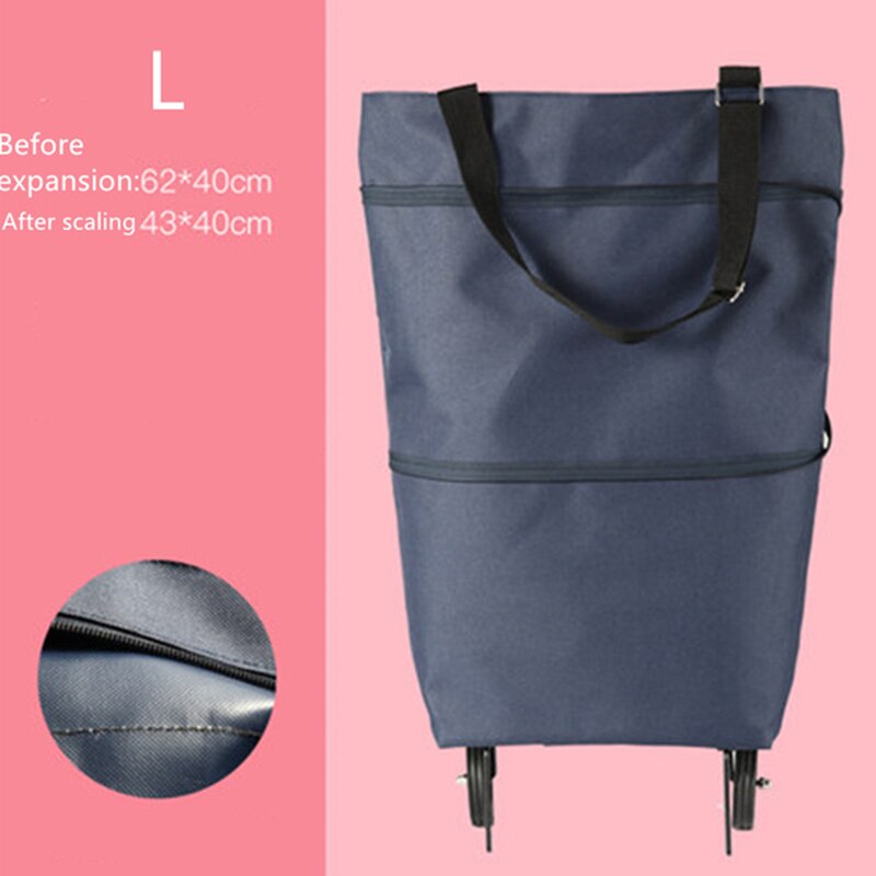 Oxford Folding Shopping Bag Shopping Cart Wheels Bag Small Pull Cart Women's Buy Vegetables Bag Shopping Organizer Tug Package: Navy L