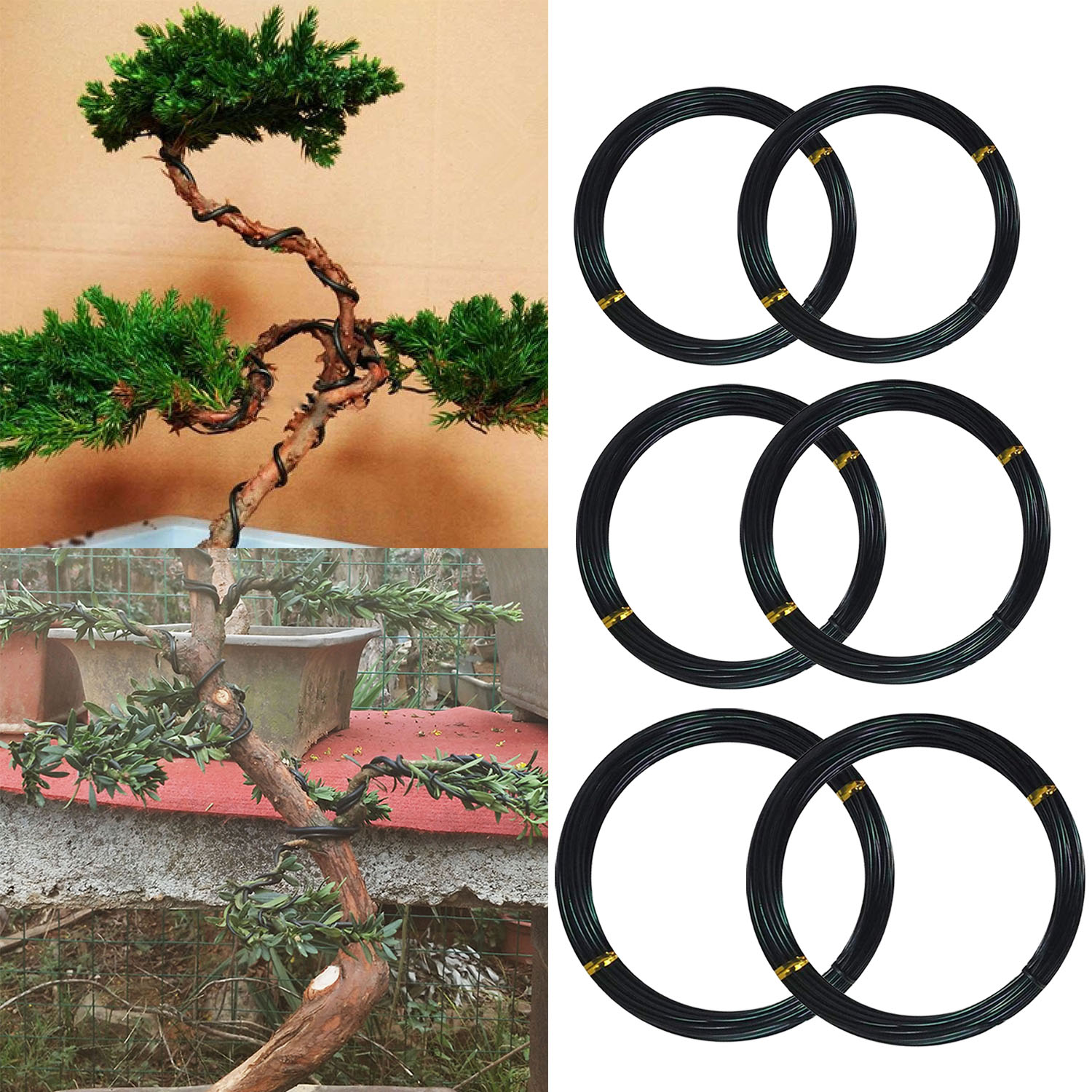 6 rouleau 5m aluminium arbre entraînement fils pour plantes de jardin bonsaï débutants formateurs artistes 1mm/1.5mm/2mm noir